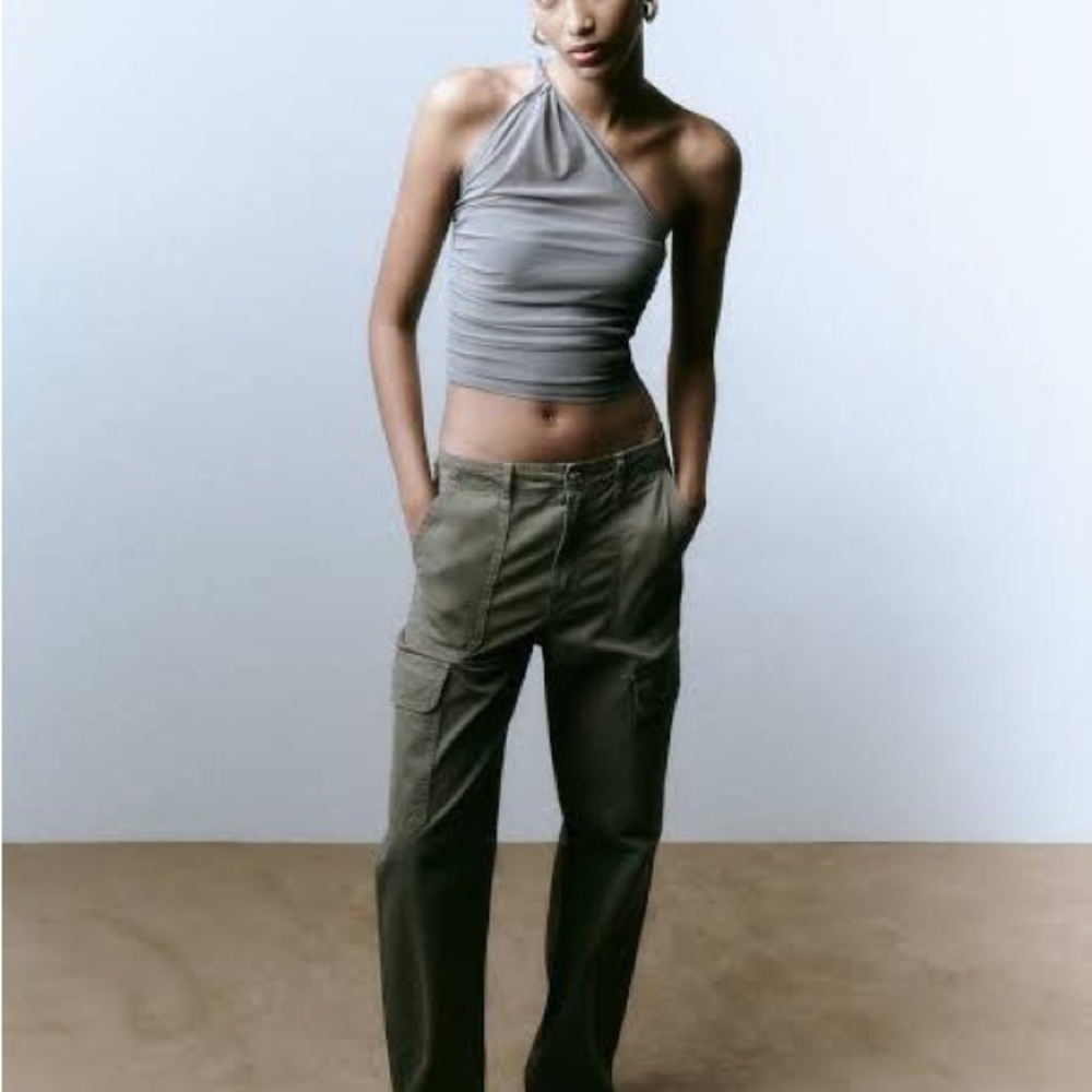 Zara Gray Asymmetric Crop Top